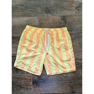 Onia Men's The Charles Two-Tone Stripe  7" Swim Trunk, Orange Yellow, XL(NWOT)